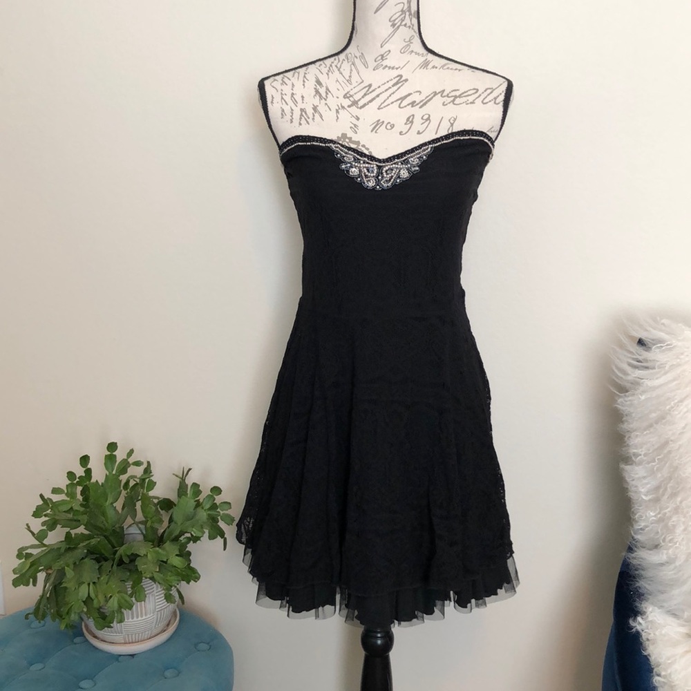 Free People black strapless dress with beading